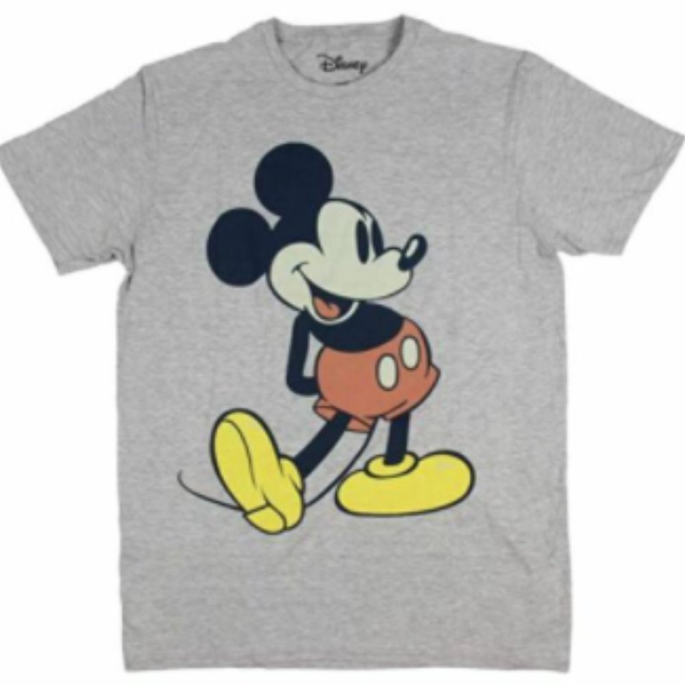 Disney Men's Giant Mickey Mouse Gray Graphic T-Shirt, Charcoal Snow Heather, Med